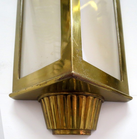 Pair Large American Art Deco Bronze and Milk Glass Theatre Sconces